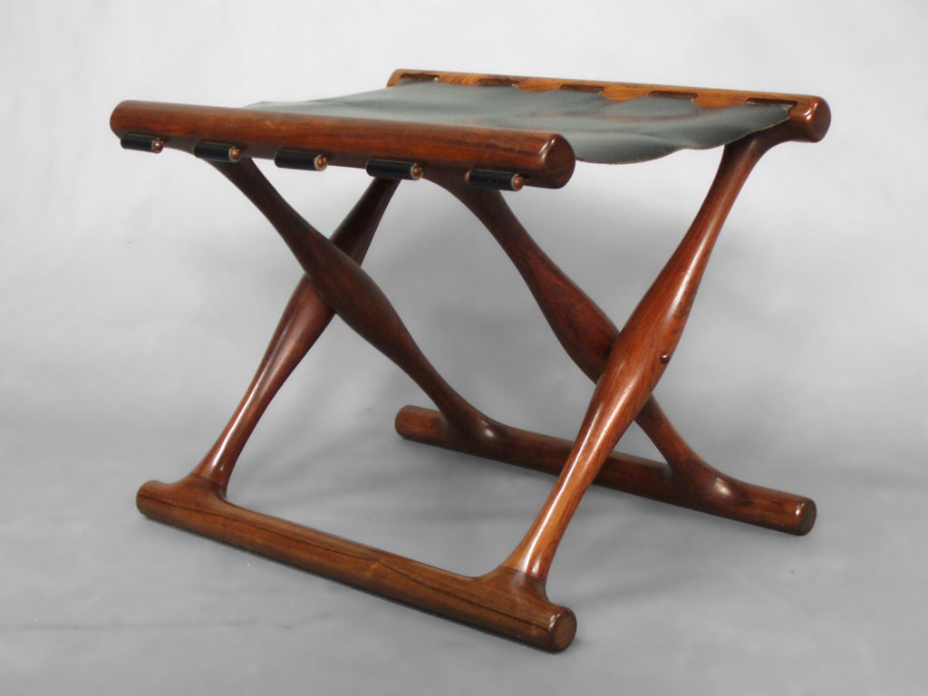 Rosewood and Leather Foldup Egyptian Stool at 1stDibs