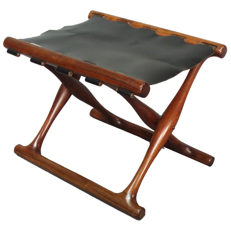 Rosewood and Leather Fold-up Egyptian Stool