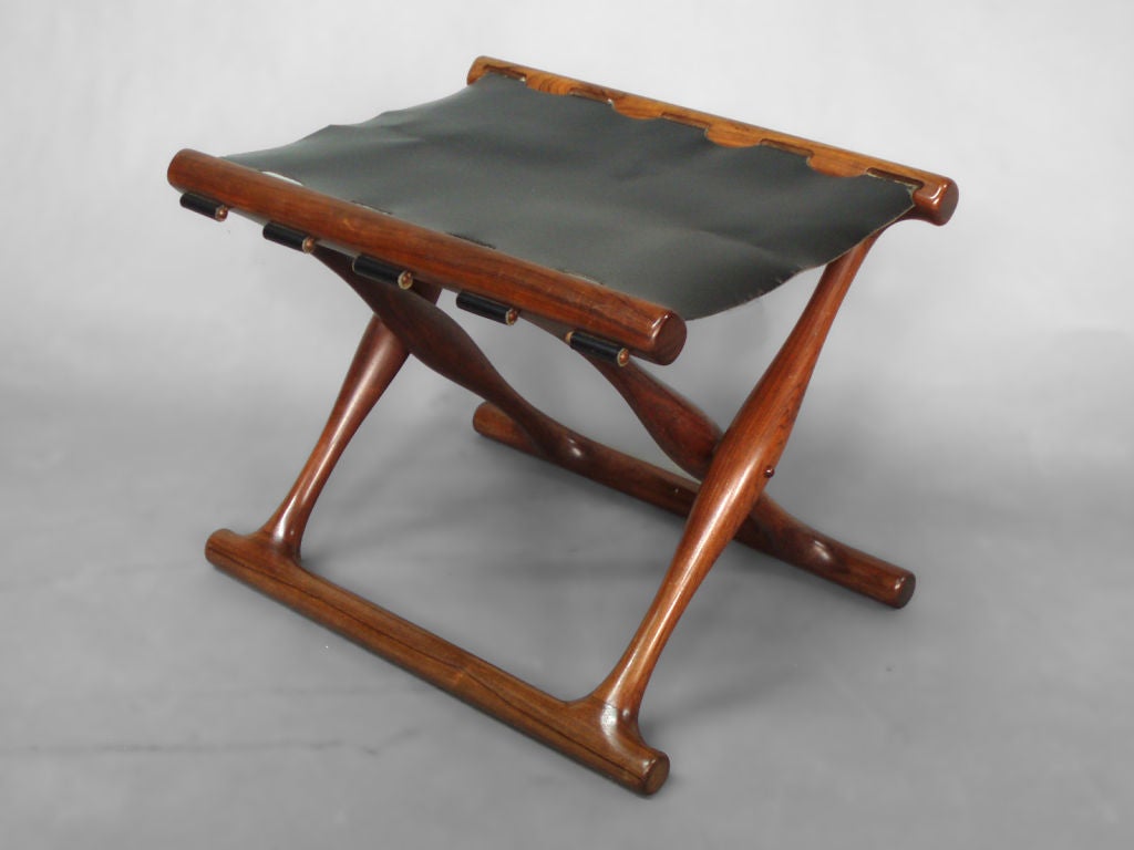 Rosewood and Leather Fold-up Egyptian Stool by Paul Hundevad Vamdru.