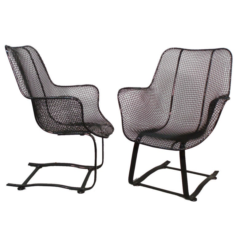 Pair Steel Mesh Cantilever Spring Rockers by Woodard Co at 1stDibs
