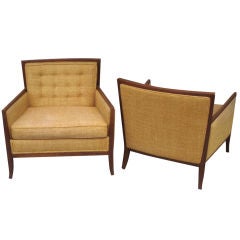 Pair Solid Walnut Frame Lounge Chairs