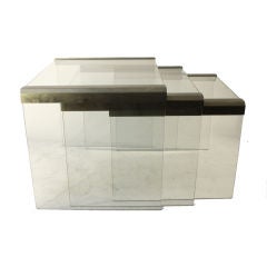 Plate glass and brass nest of tables by Pace
