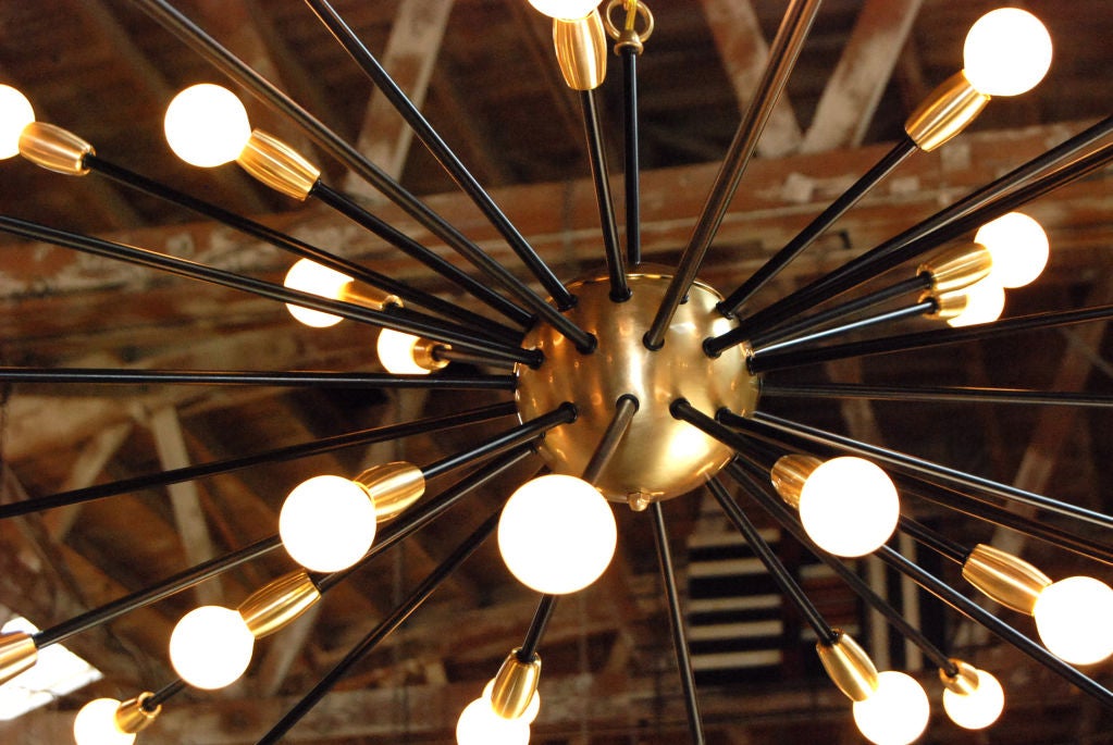 Modern Thirty-Six Lights Brass and Black Enamel Sputnik Light Fixture