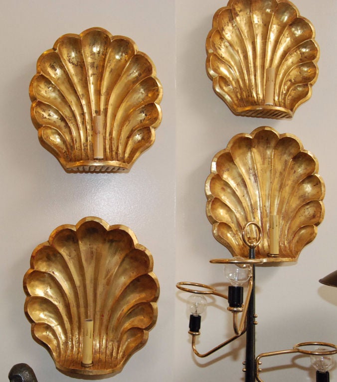 Mid-Century Modern Pair of 22-Karat Gold Leaf Wall Sconces