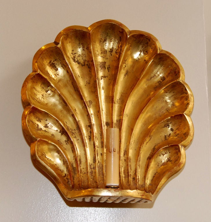 American Pair of 22-Karat Gold Leaf Wall Sconces