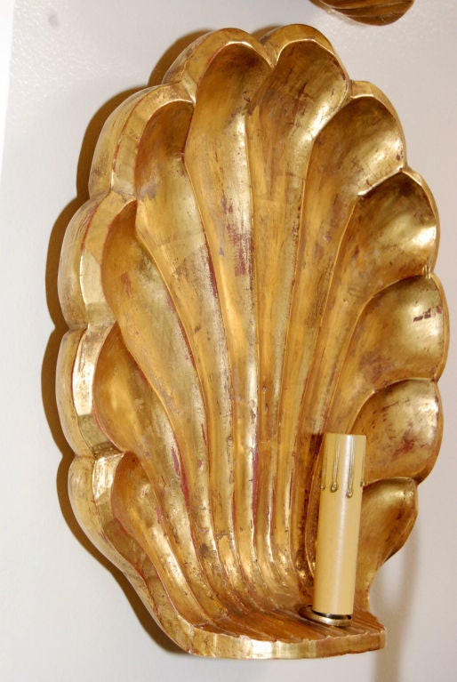 Pair of 22-Karat Gold Leaf Wall Sconces In Good Condition In Cathedral City, CA