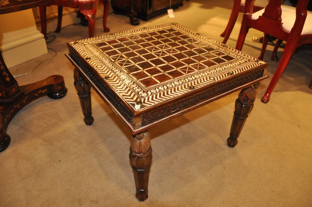 An Indian Rosewood and Ivory Hand Inlaid Low Table, 19th Century