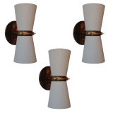 Three French Brass Double-Lit Sconces