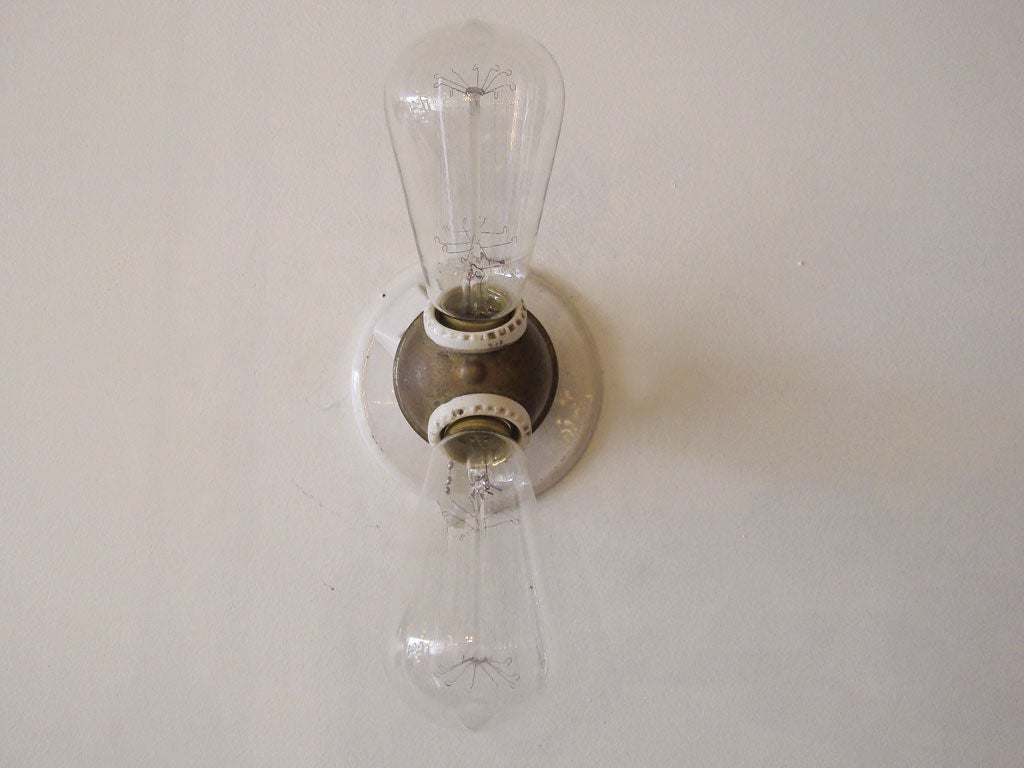two bulb capacity brass and porcelain splitter, flush mount...wall or ceiling, pictured with a larger Edison bulbs, option for smaller bulb size