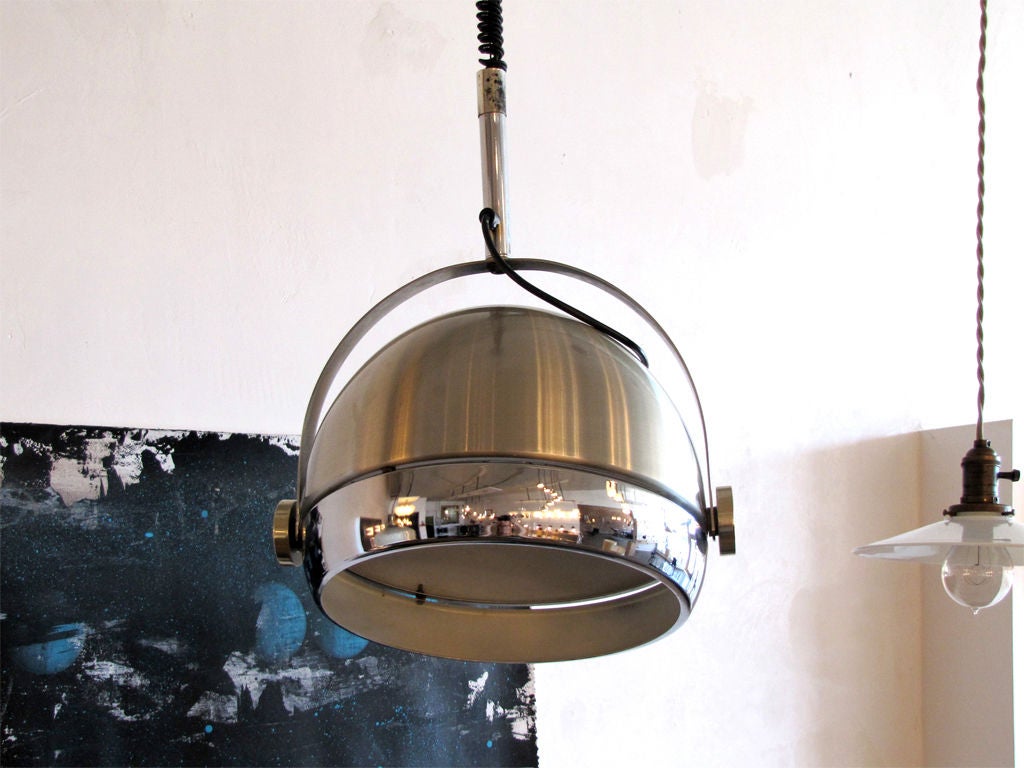 large brushed aluminum dome pendant, height and direction adjustable