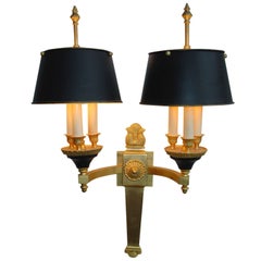 French Empire Gilt Bronze Single Sconce with  Black Metal Shades