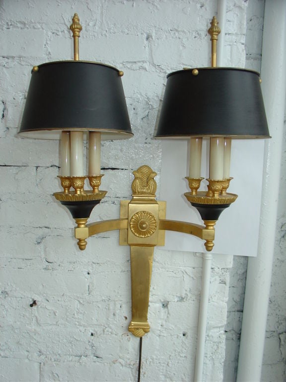 20th Century French Empire Gilt Bronze Single Sconce with  Black Metal Shades