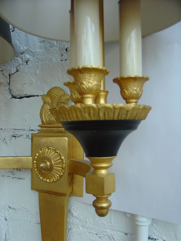 French Empire Gilt Bronze Single Sconce with  Black Metal Shades 1