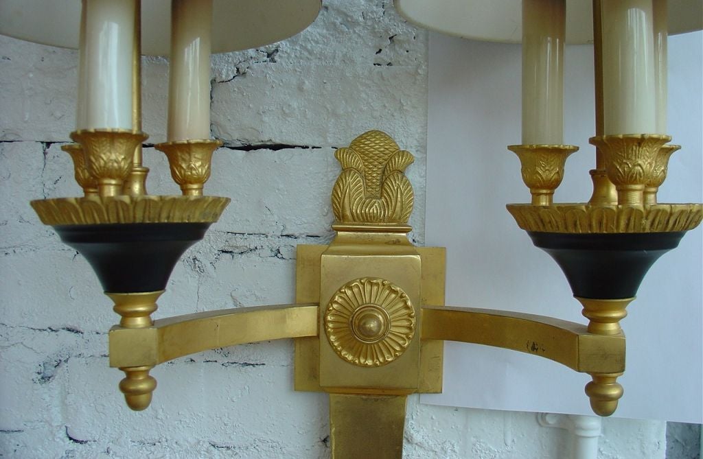 French Empire Gilt Bronze Single Sconce with  Black Metal Shades 2