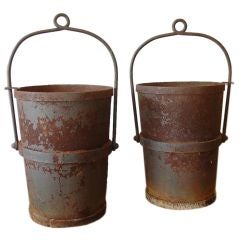 Vintage Pair of  Industrial Smelting Pots with Handles