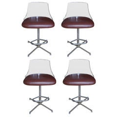 Set of Four Lucite and Chrome Bar Stools