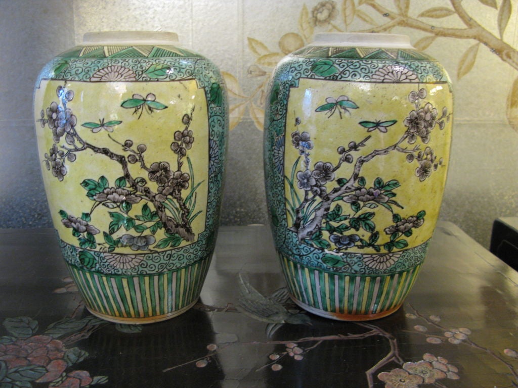 Pair of Chinese Bisque Jars with Lids