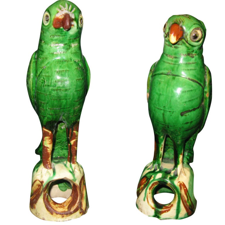 Pair of Chinese 19th c. Porcelain Parrots