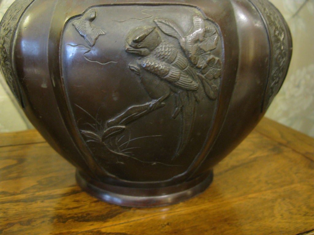 19th Century Pair of antique Japanese bronze cache pots