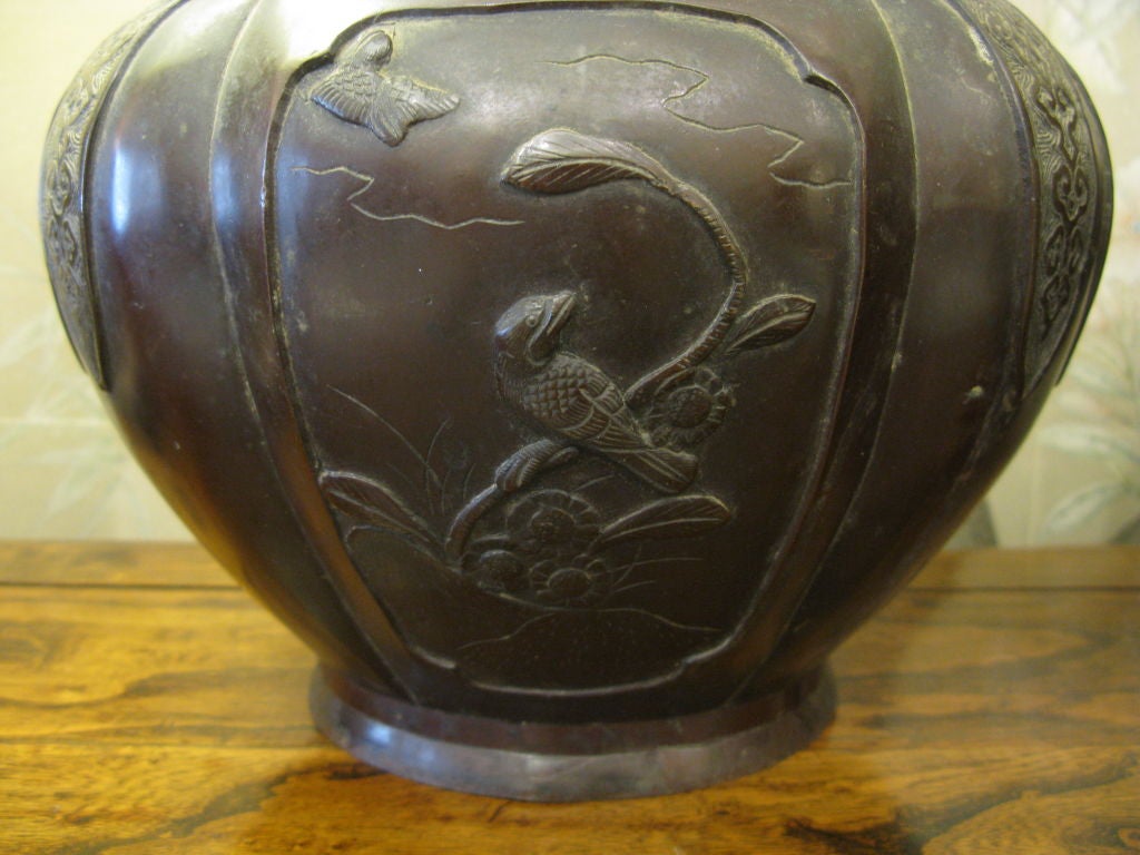 Bronze Pair of antique Japanese bronze cache pots