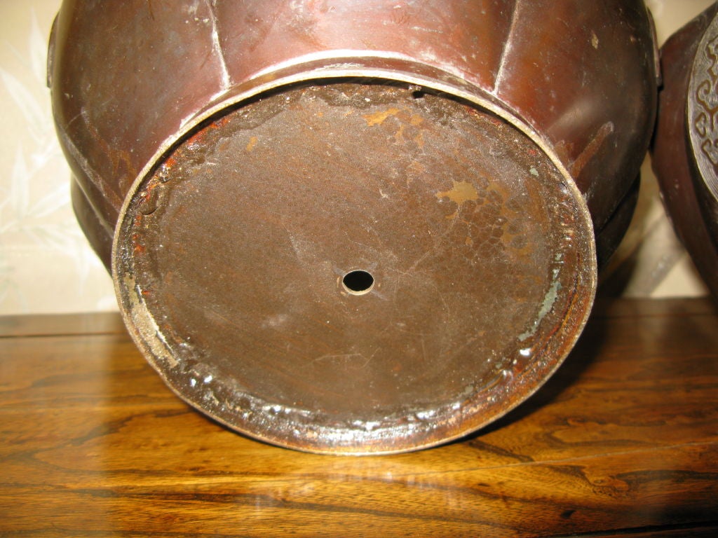 Pair of antique Japanese bronze cache pots 3