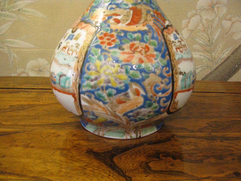 Antique Japanese Kutani Bottle Shaped Vase