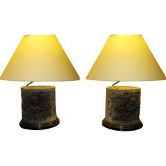 Pair of Carved 17th century finials, as lamps