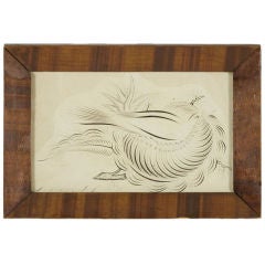 Antique BIRD CALLIGRAPHY DRAWING by J.A.D. HAHN