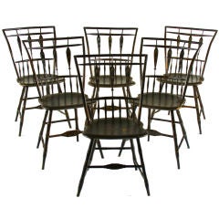 Antique 6 PAINT-DECORATED WINDSOR CHAIRS IN AN UNKNOWN, WHIMSICAL FORM