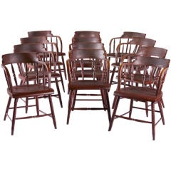 12  RED BARREL-BACK WINDSOR CHAIRS, RED PAINT, DECORATED