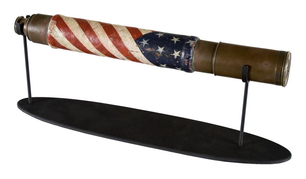 MID-19TH CENTURY SHIP CAPTAIN’S TELESCOPE WITH PATRIOTIC-PAINTED, LEATHER HANDLE GRIP:<br />
<br />
My annual pilgrimage to New York this year for Americana Week turned up some great finds.  Among these was this circa 1850-1870 nautical telescope