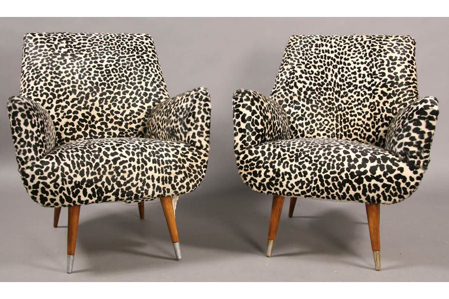 Fantastic Pair of Faux-Leopard Print Lounge Chairs.