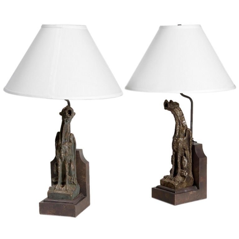Pair of Gargoyle Table Lamps For Sale