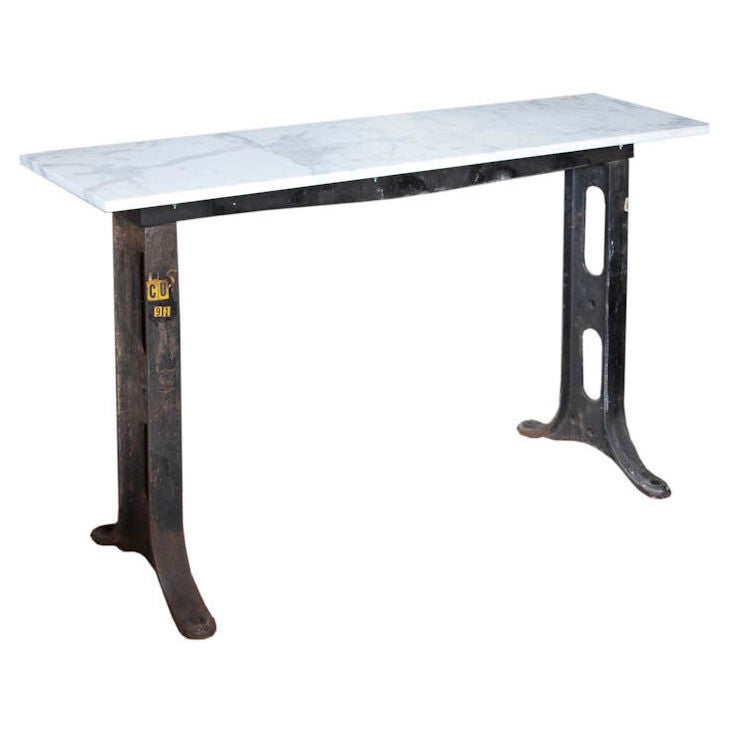Industrial Marble & Iron Console For Sale
