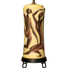 Marcello Fantoni Italian Ceramic Lamp w/ Stylized Dancers