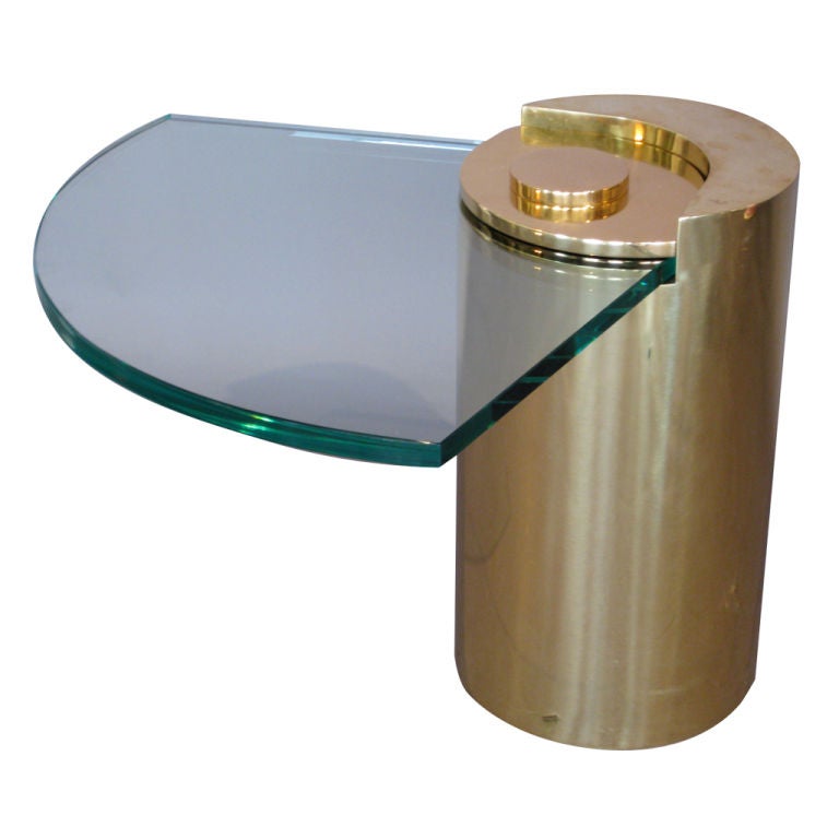 Karl Springer Cantilevered Brass 
Glass Side Table Signed