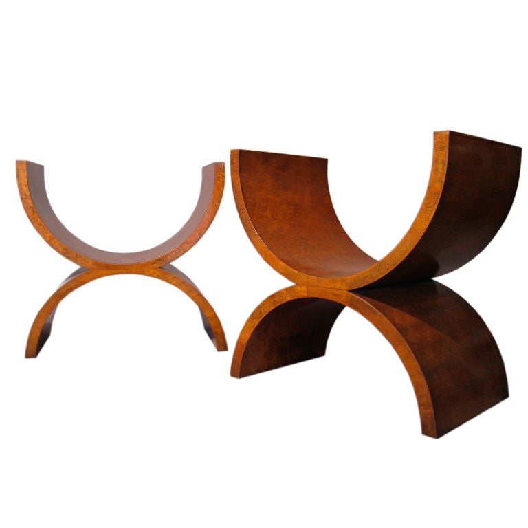 Pair Jay Spectre Thuya Burl Wood Benches