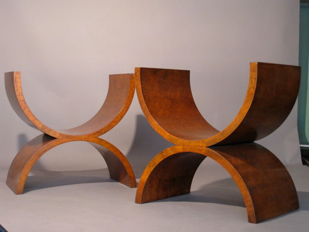 20th Century Pair Jay Spectre Thuya Burl Wood Benches