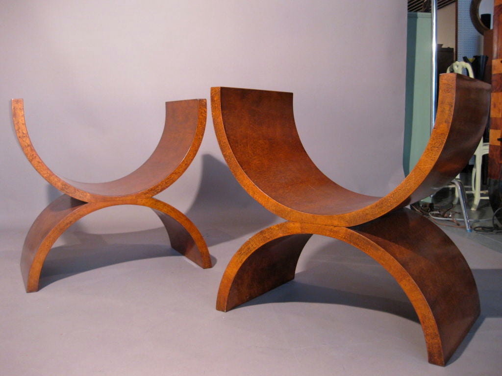American Pair Jay Spectre Thuya Burl Wood Benches