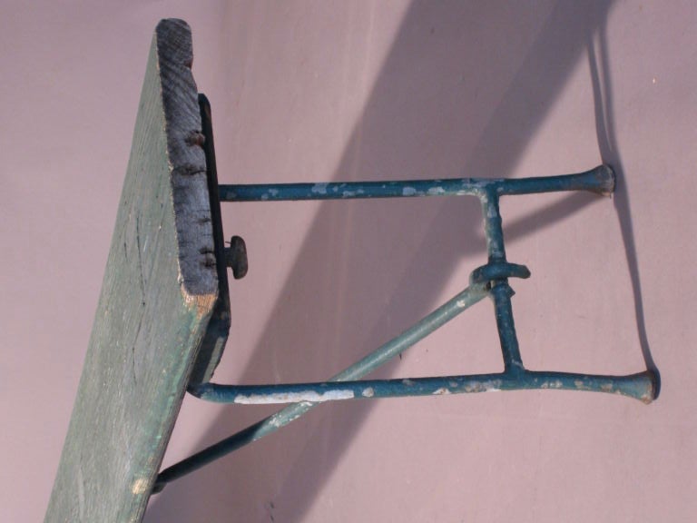 American Long Wooden Gymnasium Bench with Folding Iron Legs c.1920's