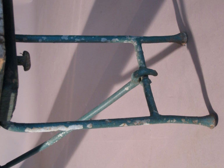 20th Century Long Wooden Gymnasium Bench with Folding Iron Legs c.1920's