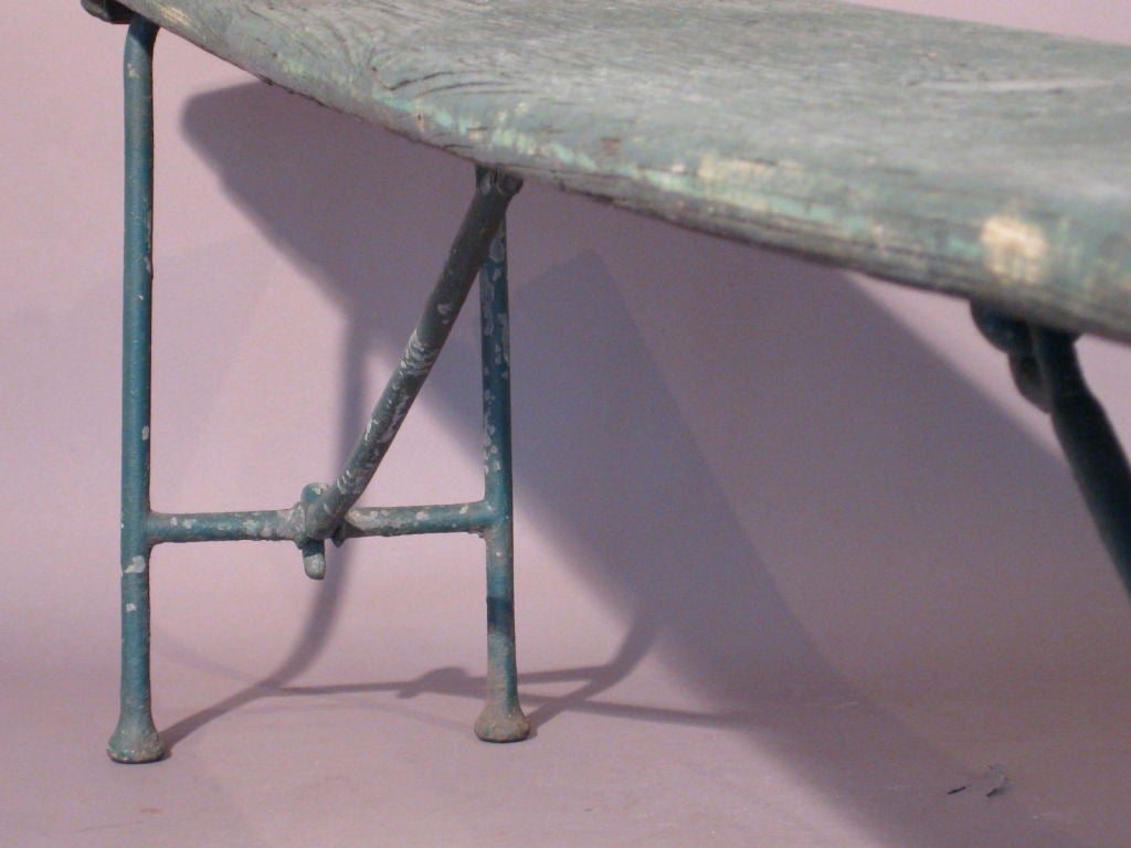Long Wooden Gymnasium Bench with Folding Iron Legs c.1920's 3