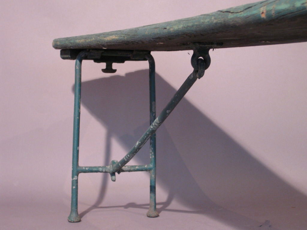 Long Wooden Gymnasium Bench with Folding Iron Legs c.1920's 4