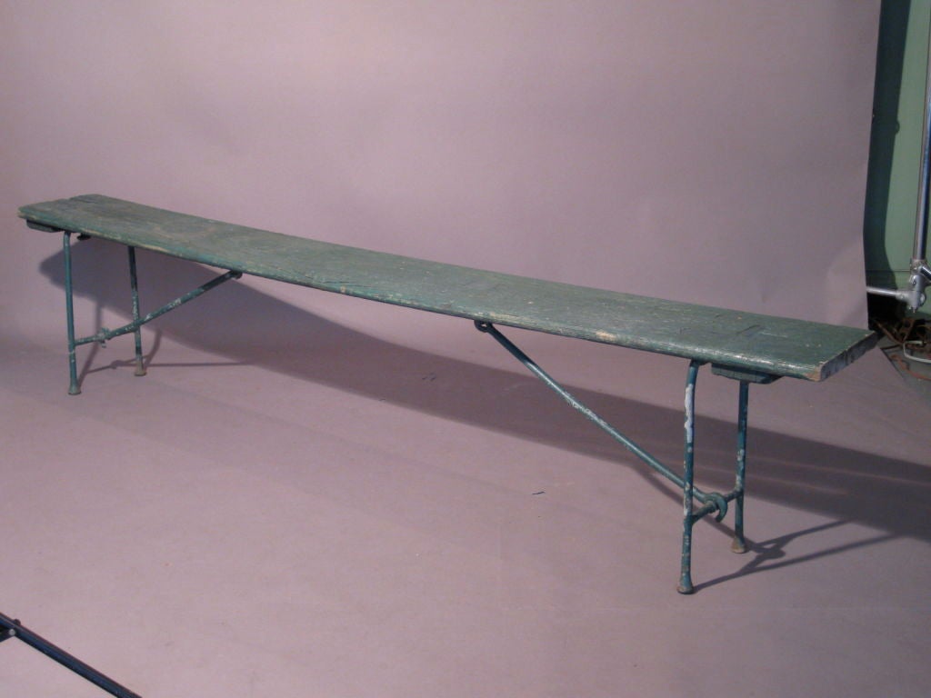 Long Wooden Gymnasium Bench with Folding Iron Legs c.1920's 5