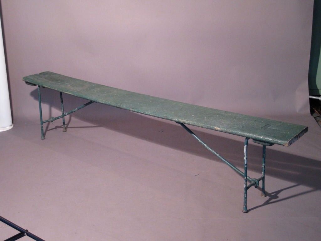 Long Wooden Gymnasium Bench with Folding Iron Legs c.1920's 6