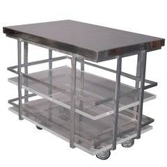 Stainless Steel & Acrylic Bar Cart Attributed to Karl Springer