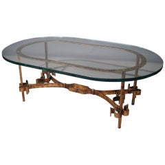 Retro Italian Gilded Wrought Iron Coffee Table c.1950's