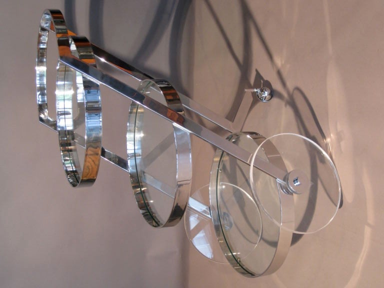 Stainless Steel & Glass 3-Tier  Bar Cart with Lucite Wheels