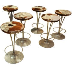 A Set of Six Stools in Steel and Pony Skin by Fritz Hansen
