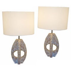 A Pair of Clear Resin and White Stone Table Lamps by Jean Brand